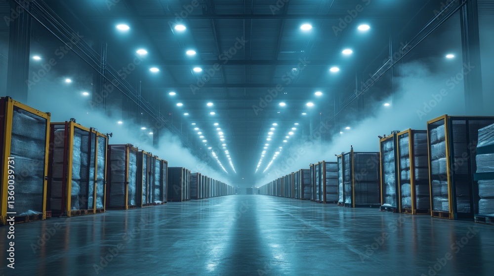 Aufkleber large warehouse features rows of cold storage units designed for the safe storage of pharmaceuticals