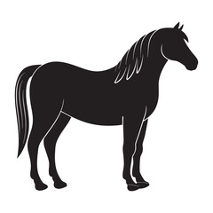 Standing Horse Silhouette Vector Illustration with Detailed Mane and Tail - Perfect for Equestrian-Themed Designs, Animal Artwork, Nature Projects, and Minimalist Graphic Applications