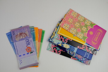 Money packet or translated as sampul duit raya in Malay with Ringgit Malaysia Notes for Ramadhan...