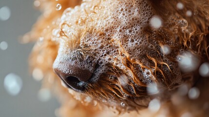 Obraz premium Dog Getting a Shampoo Bath with Bubbles and Soap Suds Adorable Close up of Wet Canine