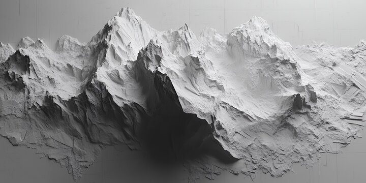 Abstract Monochrome Mountain Range Digital Art High Resolution Detailed Texture Modern Minimalist Style Grey Scale 3D Render Background