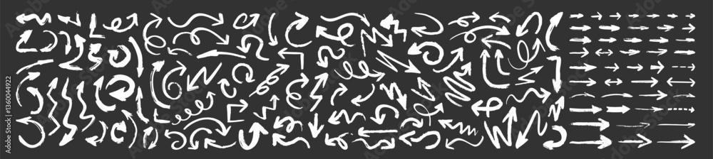 Poster grunge arrows set isolated. hand drawn vector arrows. dry brushstrokes, arrows, pointers.