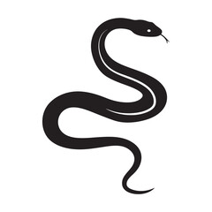 Snake icon, snake black vector silhouette, Curved snake animal design illustration  on white background