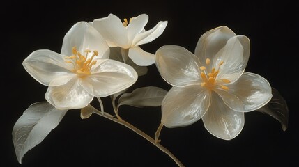 Fototapeta premium Chrome liquid Jasmine flower. 3D render, modern design. Isolated holographic futuristic floral icon. Y2K, brutalism retro futurism concept.