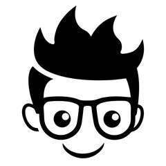 Cute cartoon devil skull with glasses and fiery background