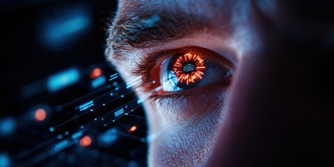 close up of human eye with digital elements, showcasing advanced technology and innovation