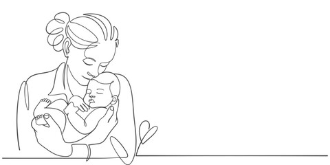 mother and baby, Mothers day line art style vector illustration, mothers day celebration illustration