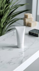 White Tube Cream Mockup on Marble Surface with Soap