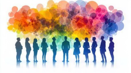 Diverse Group Silhouettes Against Vibrant Abstract Background