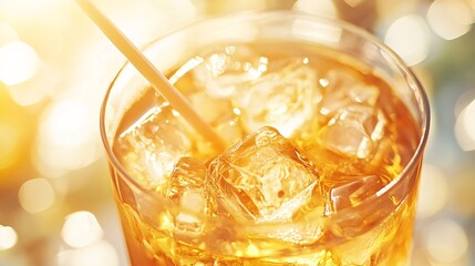Refreshing Drink with Ice Cubes and a Straw on a Sunny Day for a Relaxing and Chilled Vibe