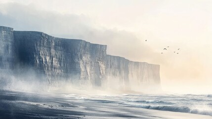 Misty Cliffs and Serene Ocean: A Coastal Landscape