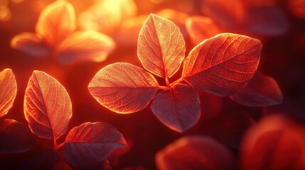 Vibrant autumn leaves bathed in golden sunlight