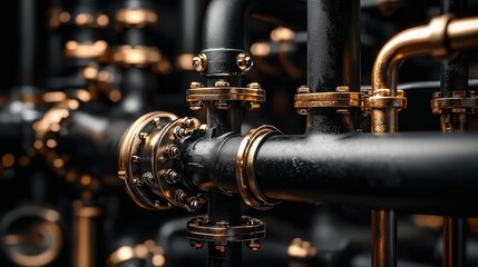Fototapeta premium Close-up of industrial pipes and valves system