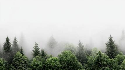 Obraz premium Misty Forest Landscape with Dense Green Trees and Tranquil Atmosphere