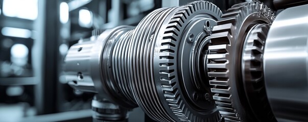 Fototapeta premium Close-up of intricate metal gears in machinery.