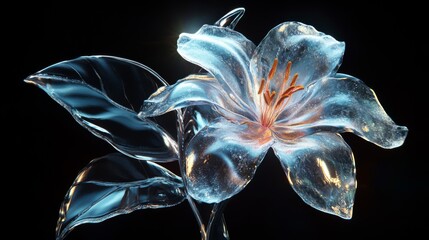 Chrome liquid Jasmine flower. 3D render, modern design. Isolated holographic futuristic floral icon. Y2K, brutalism retro futurism concept.