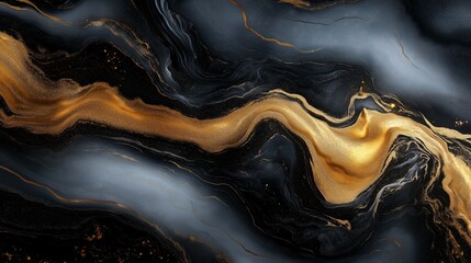 High-end abstract luxury marble texture featuring swirling black and gold liquid design, ideal for branding, packaging, and elegant backgrounds