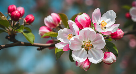 Obraz premium Vibrant Pink and White Crabapple Blossoms in Springtime Bloom