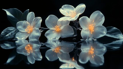 Chrome liquid Jasmine flower. 3D render, modern design. Isolated holographic futuristic floral icon. Y2K, brutalism retro futurism concept.