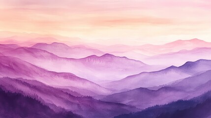 Misty Lavender Mountains at Sunrise: A Watercolor Landscape