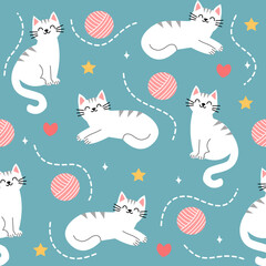  Seamless pattern background of cat in a cute style.
