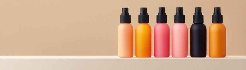 sustainable beauty skincare hydration. A chic product display of hydrating face sprays made with natural rosewater and stored in ocean-recycled plastic bottles, sustainable beauty, 