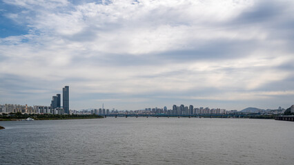 Han river Hangang and urban cityscape of Seoul, capital of South Korea
