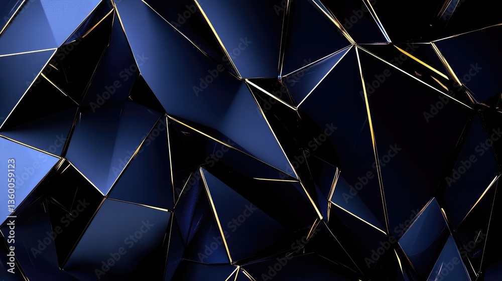 Poster Abstract geometric shapes with sharp angles and reflective surfaces creating a dynamic visual depth in dark tones