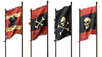 Four Pirate Flags in Different Colors