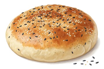 A Deliciously Baked Round Flatbread Covered in Sesame and Poppy Seeds