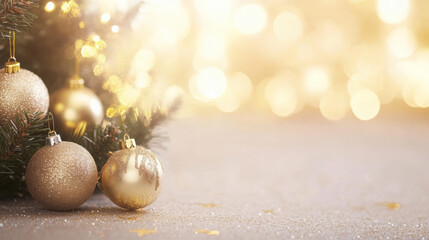 Elegant Golden Ornaments on Christmas Tree with Soft Blurred Background