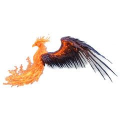 Obraz premium Fiery Phoenix Bird in Flight on transparent background