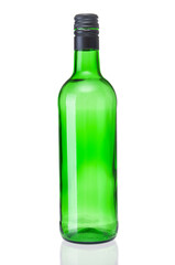 Empty wine bottle close up on a white background