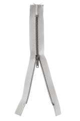 Fabric metal zipper close up on a white background