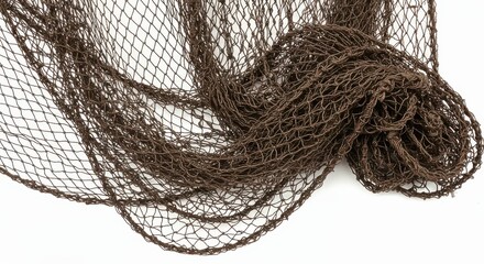 fishing net and rope on white background