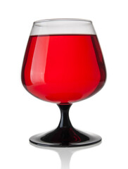Red wine glass close up on a white background