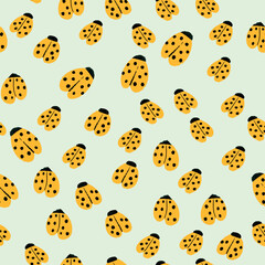 Yellow ladybug seamless vector pattern funny childish hand drawn pencil style illustration