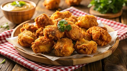Fototapeta premium Crispy Fried Chicken Bites on a Paper Plate 