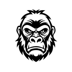 Fototapeta premium a striking black and white illustration of a gorilla's head, with an intense and focused expression. The artwork highlights the powerful features of the gorilla