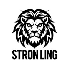 a black and white logo of a lion's head with text "STRON LING" at the bottom, The logo portrays a lion with an imposing and focused expression, symbolizing strength and courage