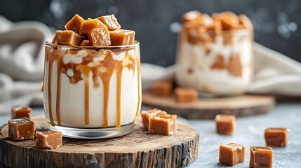 Indulgent Glass of Creamy Dessert with Drizzle.