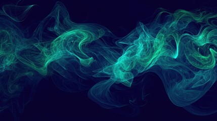 Obraz premium Abstract neon green and deep blue waves intertwining gracefully against a dark backdrop, evoking a calming and futuristic feel.