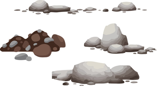 Flat Rock and Stone Pile Elements for Nature Landscapes.