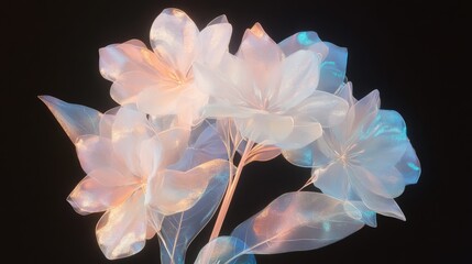 Chrome liquid Jasmine flower. 3D render, modern design. Isolated holographic futuristic floral icon. Y2K, brutalism retro futurism concept.