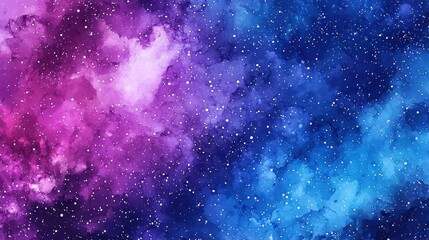 Obraz premium Abstract universe background painted in soft watercolors, blending deep purples, blues, and pinks with glowing stars.