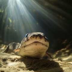 Curious Port Jackson Shark Pup in Sunbeams Underwater