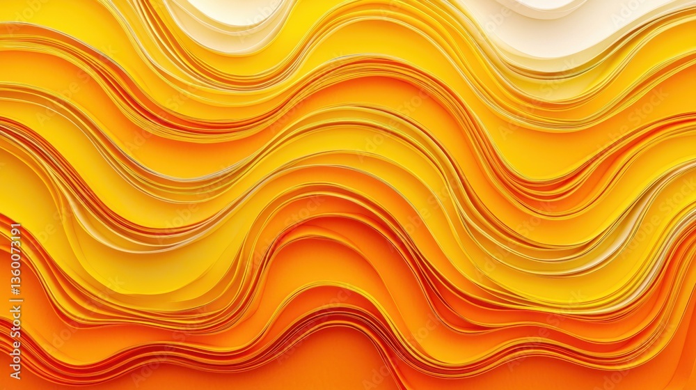 Poster bright yellow and orange paper waves creating a seamless, dynamic pattern with elegant curves.