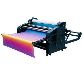 Automated Textile Carding Machine Displaying Vibrant Gradient Fabric, a Marvel of Modern Industrial Design and Textile Manufacturing Innovation, Perfect for Diverse Creative Applications