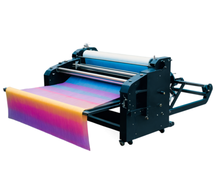 Automated Textile Carding Machine Displaying Vibrant Gradient Fabric, a Marvel of Modern Industrial Design and Textile Manufacturing Innovation, Perfect for Diverse Creative Applications