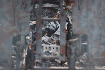 Restored vehicle remains at an auto repair shop, showcasing the aftermath of a recent fire incident...